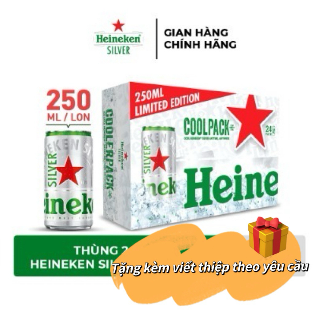 HỎA TỐC HCM - Thùng 24 lon bia Heineken Bạc lùn 250ml/lon - ĐỘ CỒN 4% - Heineken Silver DATE MỚI