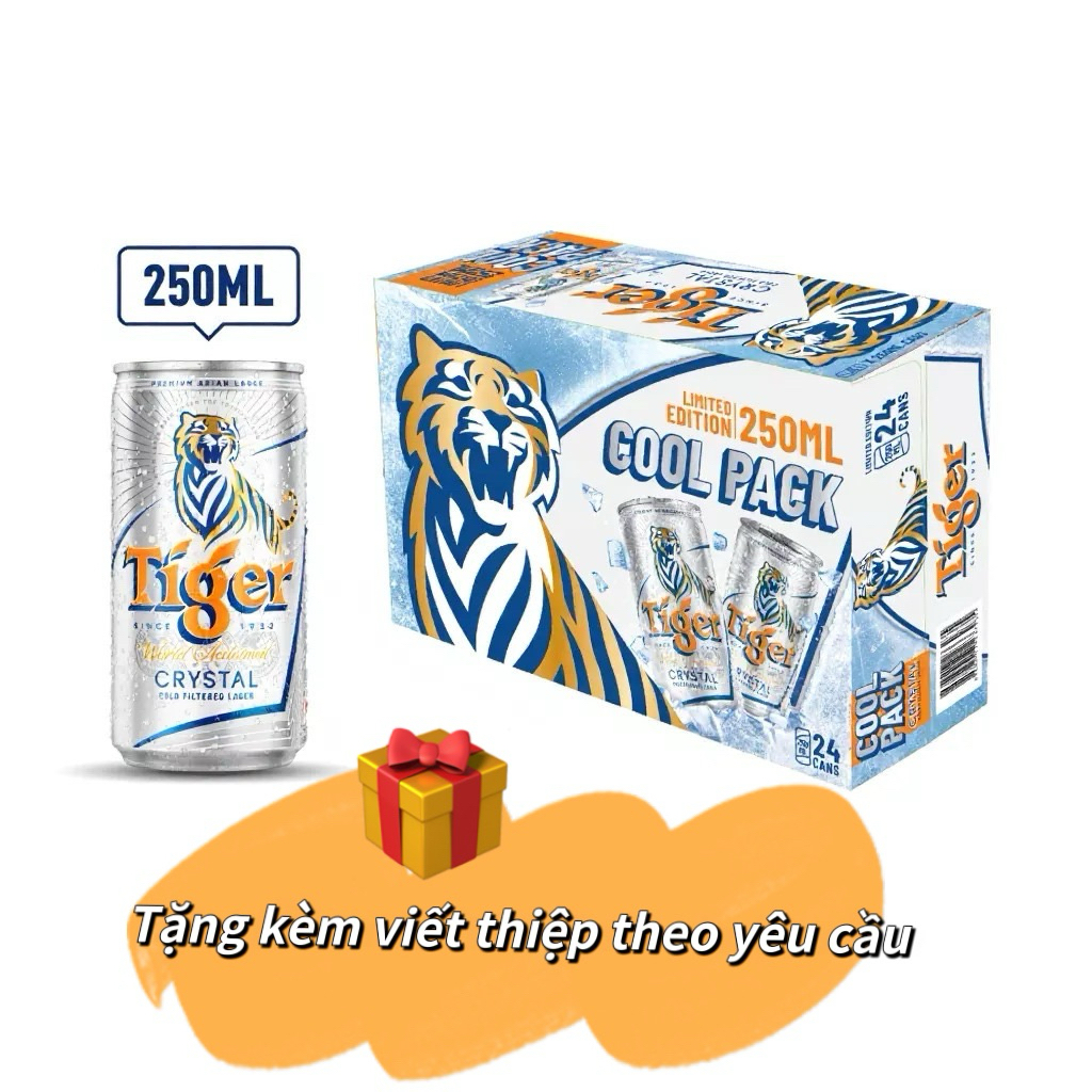 HOẢ TỐC HCM -  Bia TIGER Bạc lùn 250ml - Nồng độ cồn 4,6% (Thùng 24 lon) -  TIGER Crystal Bạc mới