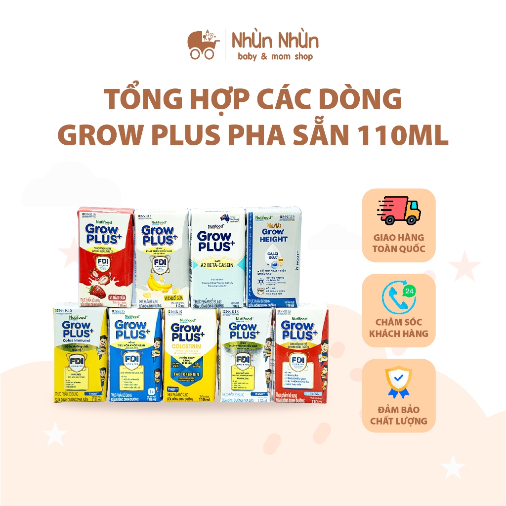 (Nhùn Nhùn) Thùng Sữa Bột Pha Sẵn Nutifood Sweden GrowPLUS+ - Đầy Đủ Các Hương Vị- 110ml