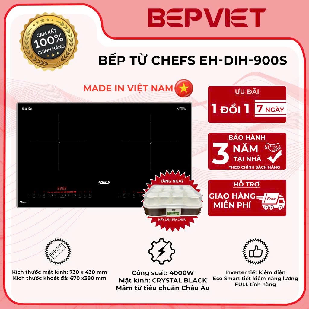[Tặng kèm nồi - Hỗ trợ lắp] Bếp từ Chefs EH-DIH900S đun liu riu từ mức nhỏ nhất