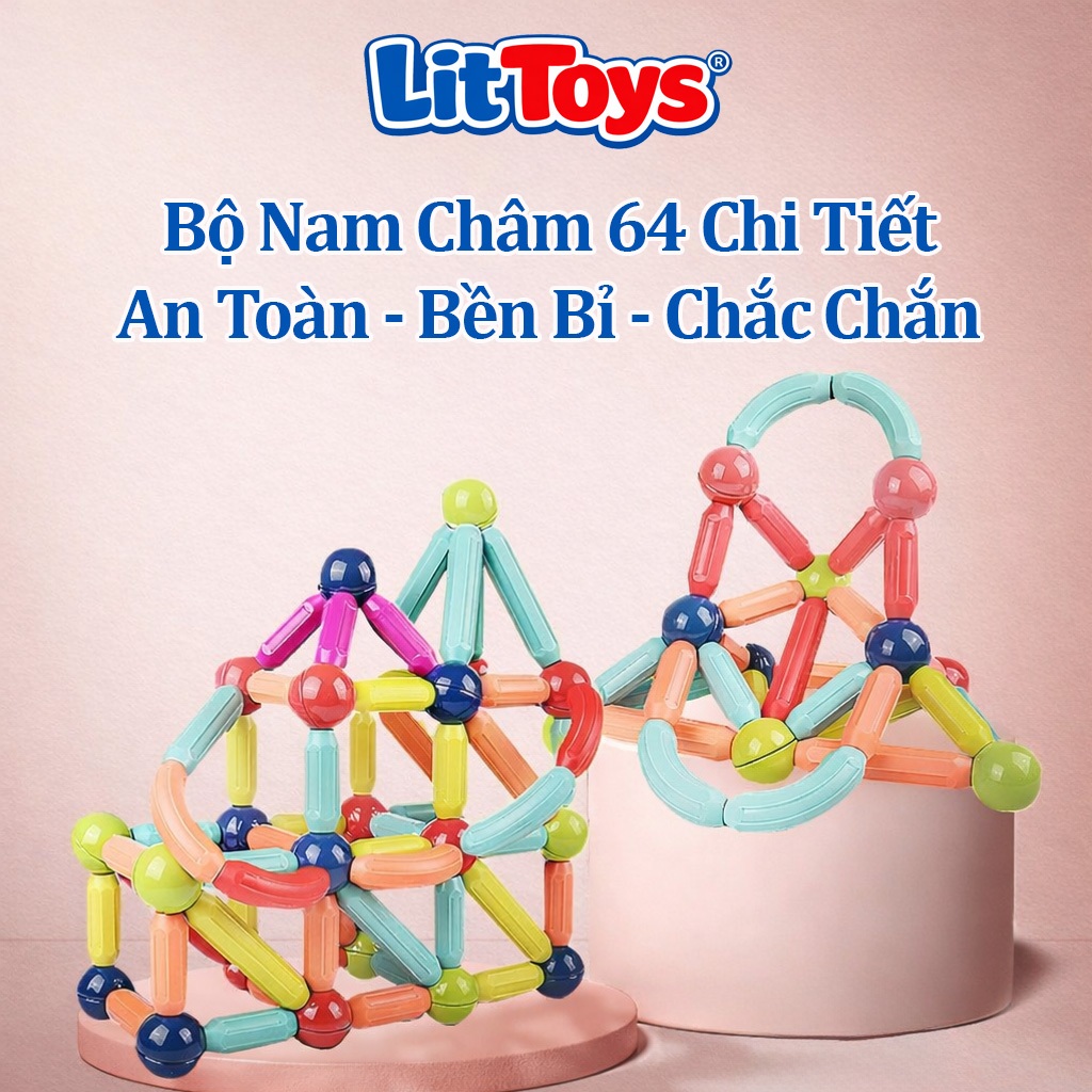 Bộ Xếp Hình Nam Châm 64 Chi Tiết ToysLit Lắp Ghép Sáng Tạo Thông Minh Cho Bé Phát Triển Tư Duy