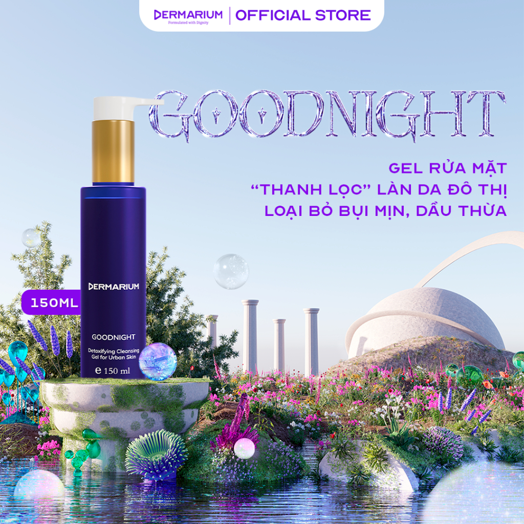 Sữa rửa mặt dạng gel Dermarium Goodnight chứa than hoạt tính làm sạch sâu dịu nhẹ, dung tích 55ml & 150ml