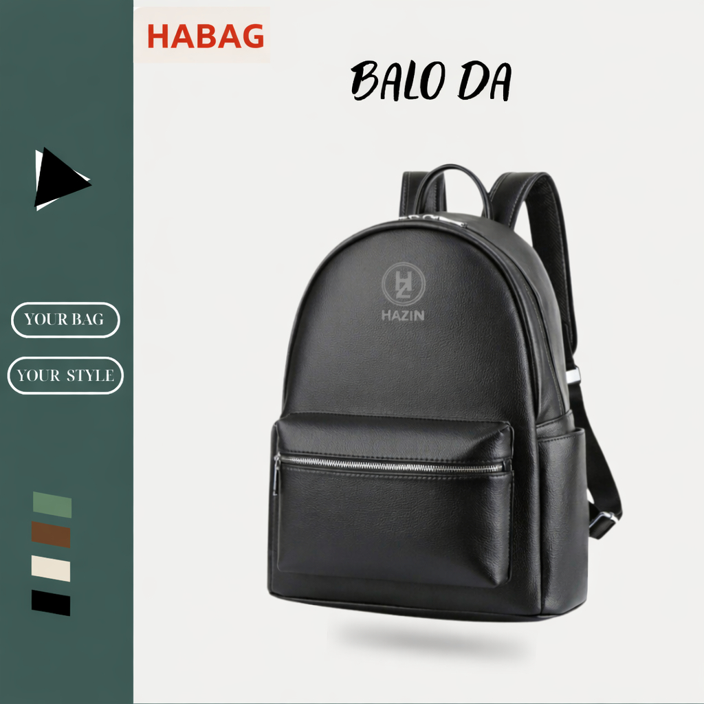 Balo da HAZIN cặp đi học nam nữ basic  thời trang năng động cá tính đựng vừa laptop 15.6 inch