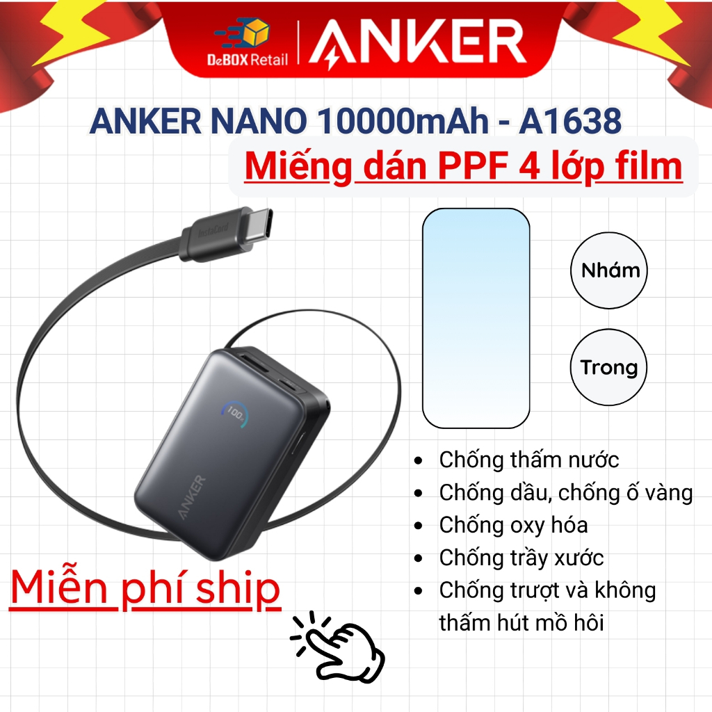 Miếng dán film PPF 4 lớp dành cho Sạc Dự Phòng ANKER Nano A1638 45W chống trầy xước, chống trượt, ch