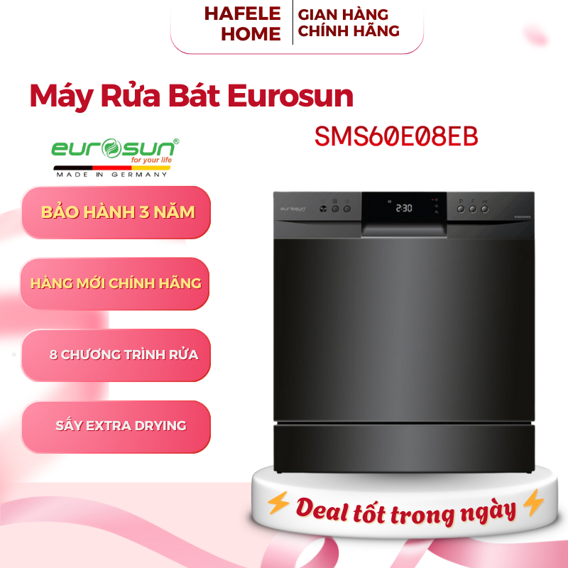 Máy Rửa Chén Eurosun SMS60E08EB – 8 Chương Trình Rửa Đa Dạng – Bảo Hành 3 Năm - EEH