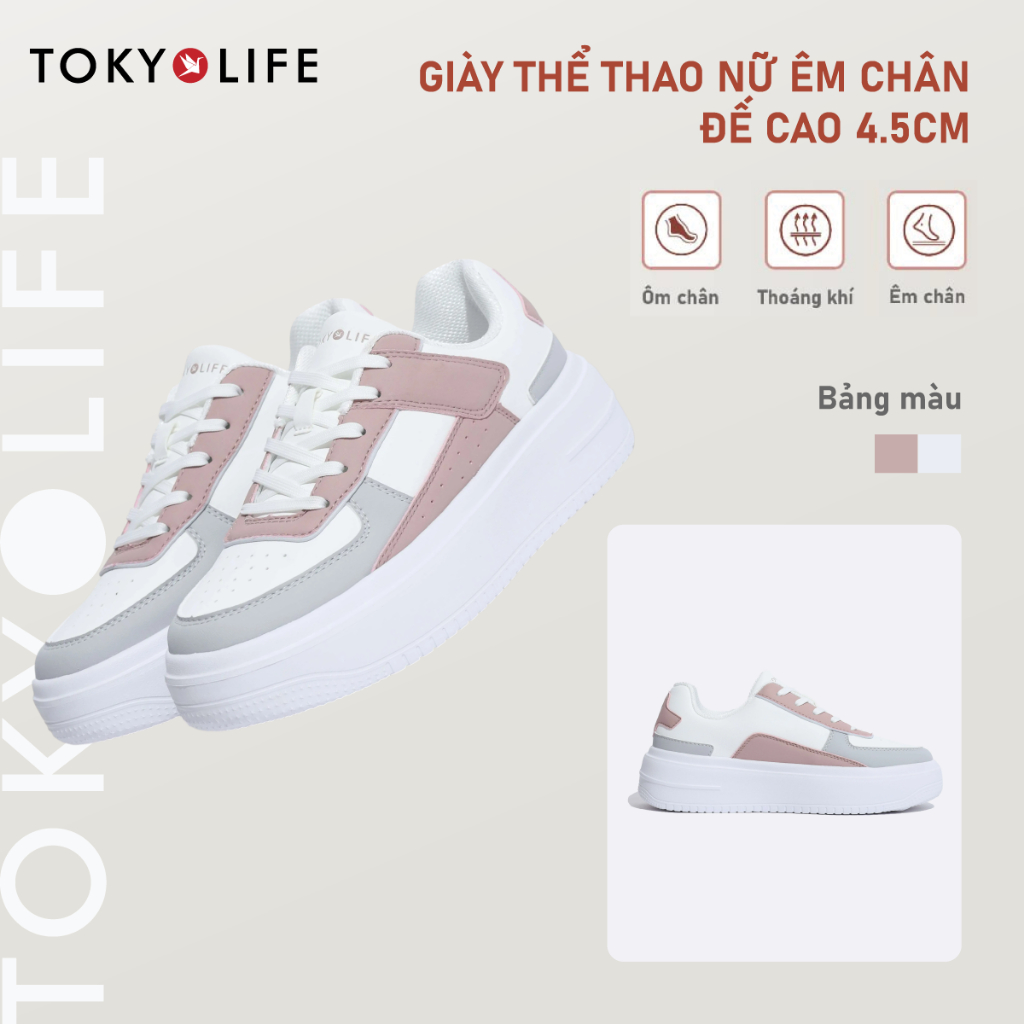 Giày thể thao nữ Tokyolife êm chân, đế cao, nhiều lỗ thoáng khí, thiết kế thời trang 40005235