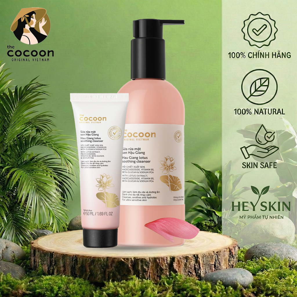 Sữa Rửa Mặt COCOON 50ml/310ml chiết suất từ Sen Hậu Giang, SRM Cocoon chính hãng