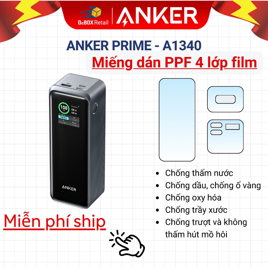 Miếng dán film PPF 4 lớp dành cho Sạc Dự Phòng ANKER PRIME A1340 26750mAh chống trầy xước, chống trư
