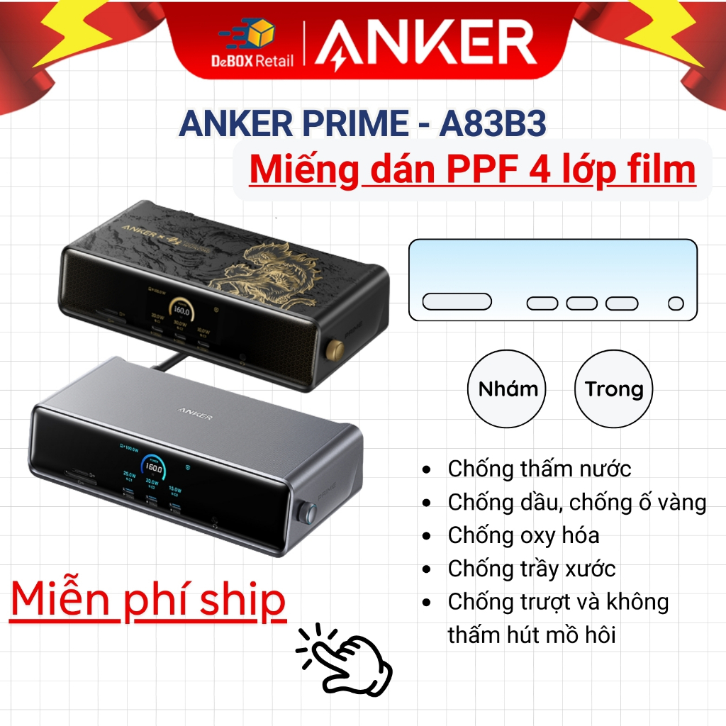 Miếng dán film PPF 4 lớp dành cho Trạm Sạc Anker PRIME A83B3 chống trầy xước, chống trượt, chống thấ