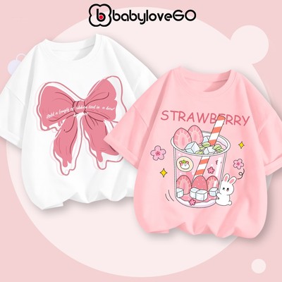 Áo thun bé gái form rộng tay lỡ BabyloveGO 2026 áo phông Premium Cotton mềm mịn thoáng mát in hình dễ thương cho bé