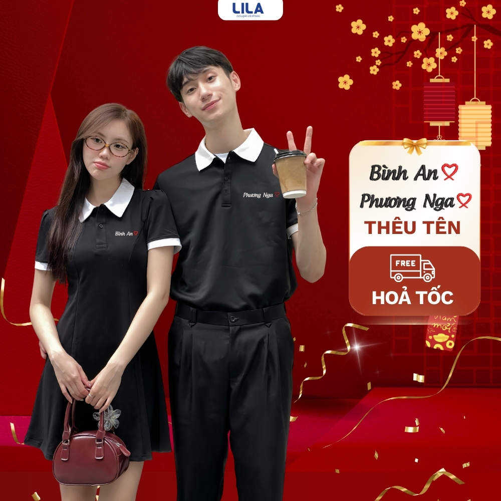 Áo polo nam váy polo nữ basic vải cotton, đồ đôi nam nữ thêu tên theo yêu cầu, Đồ cặp couple - LiLa