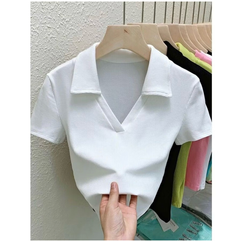 A88 Áo thun nữ tay ngắn Croptop Cổ Bẻ , Áo Polo Nhiều Màu size dưới 53kg mã a88