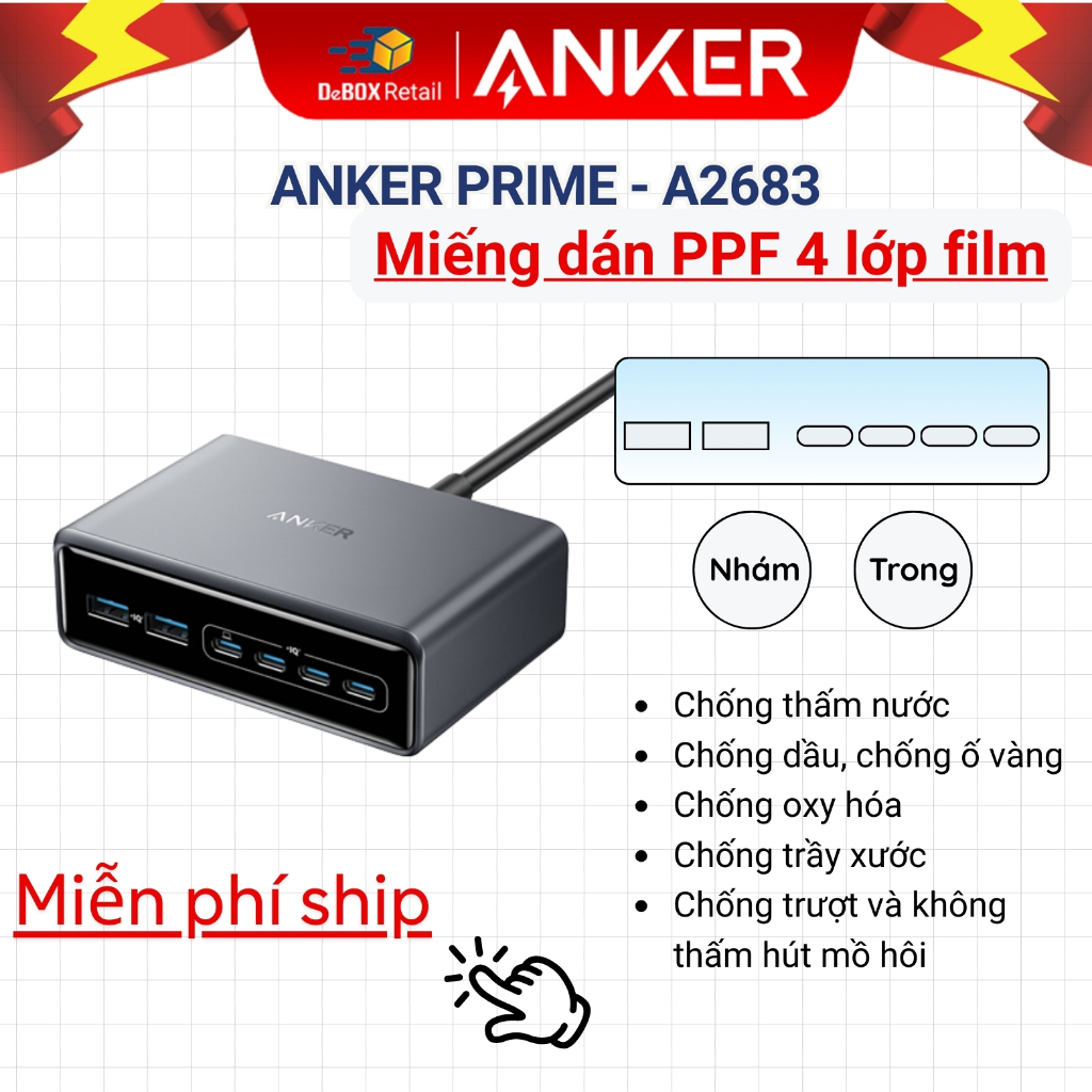 Miếng dán film PPF 4 lớp dành cho Trạm Sạc Anker Prime A2683 200W chống trầy xước, chống trượt, chốn