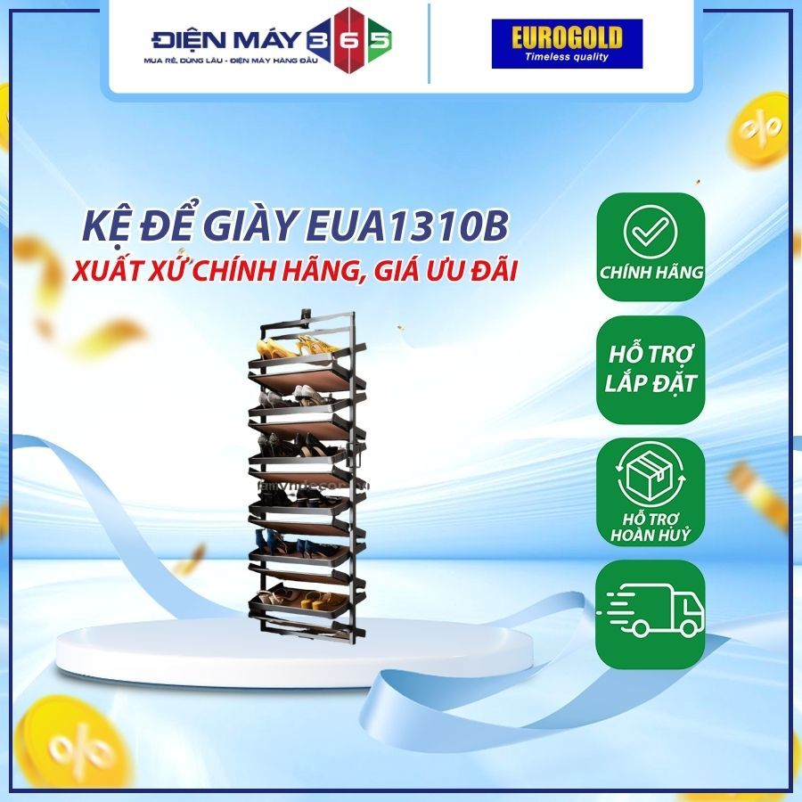 KỆ ĐỂ GIÀY THÔNG MINH MÀU ĐEN ÂM TỦ EUA1310B – EUROGOLD | GIẢI PHÁP NGĂN NẮP, TỐI ƯU KHÔNG GIAN