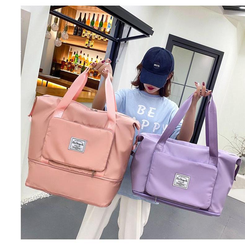 Túi Du Lịch Đa Năng Gấp Gọn - Túi Xách Hành Lý 2 Tầng Mở Rộng, Chống Nước, Cài Vali