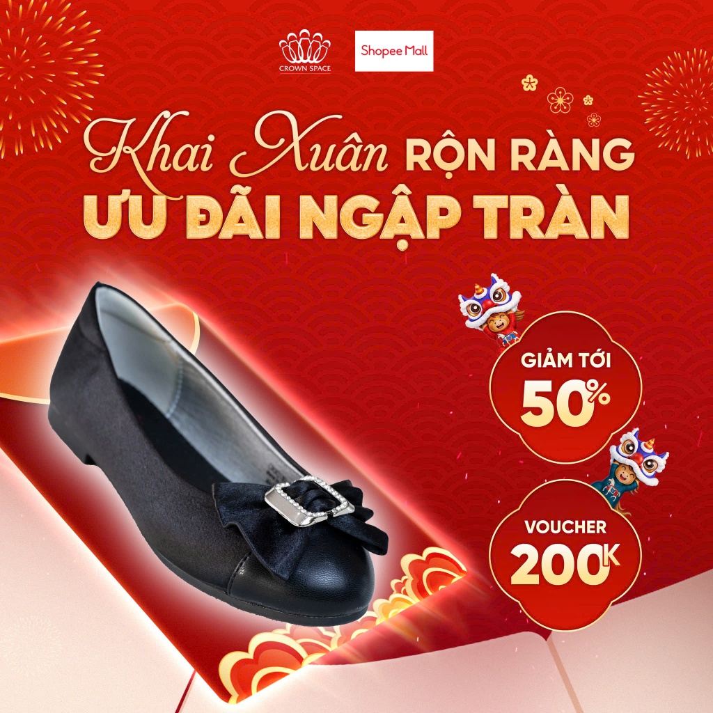 Giày Búp Bê Bé Gái Đính Nơ Sang Trọng Đi Học Đi Chơi Êm Nhẹ Crown Space CRUK3182