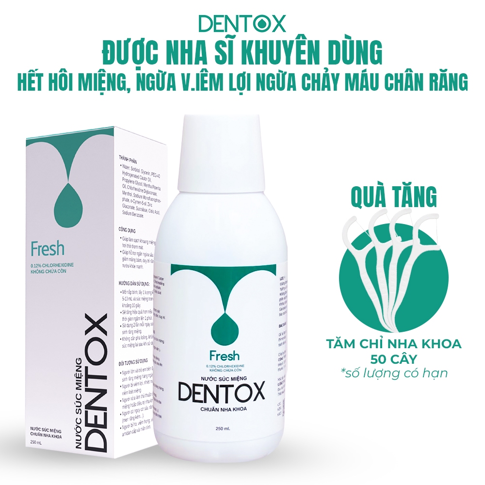 Nước Súc Miệng Y Khoa Dentox Khử Hôi Miệng Mảng Bám Sâu Răng Không Cồn Không Cay 250ml