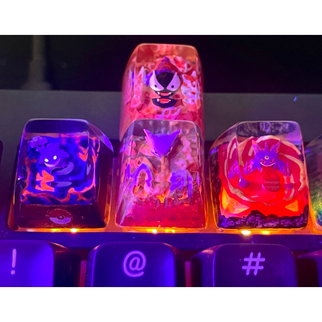 Combo 4 hệ ma - Gengar, Mega Gengar, Haunter, Gastly - Nút bàn phím cơ Thủ công Xuyên led, Keycap Ar
