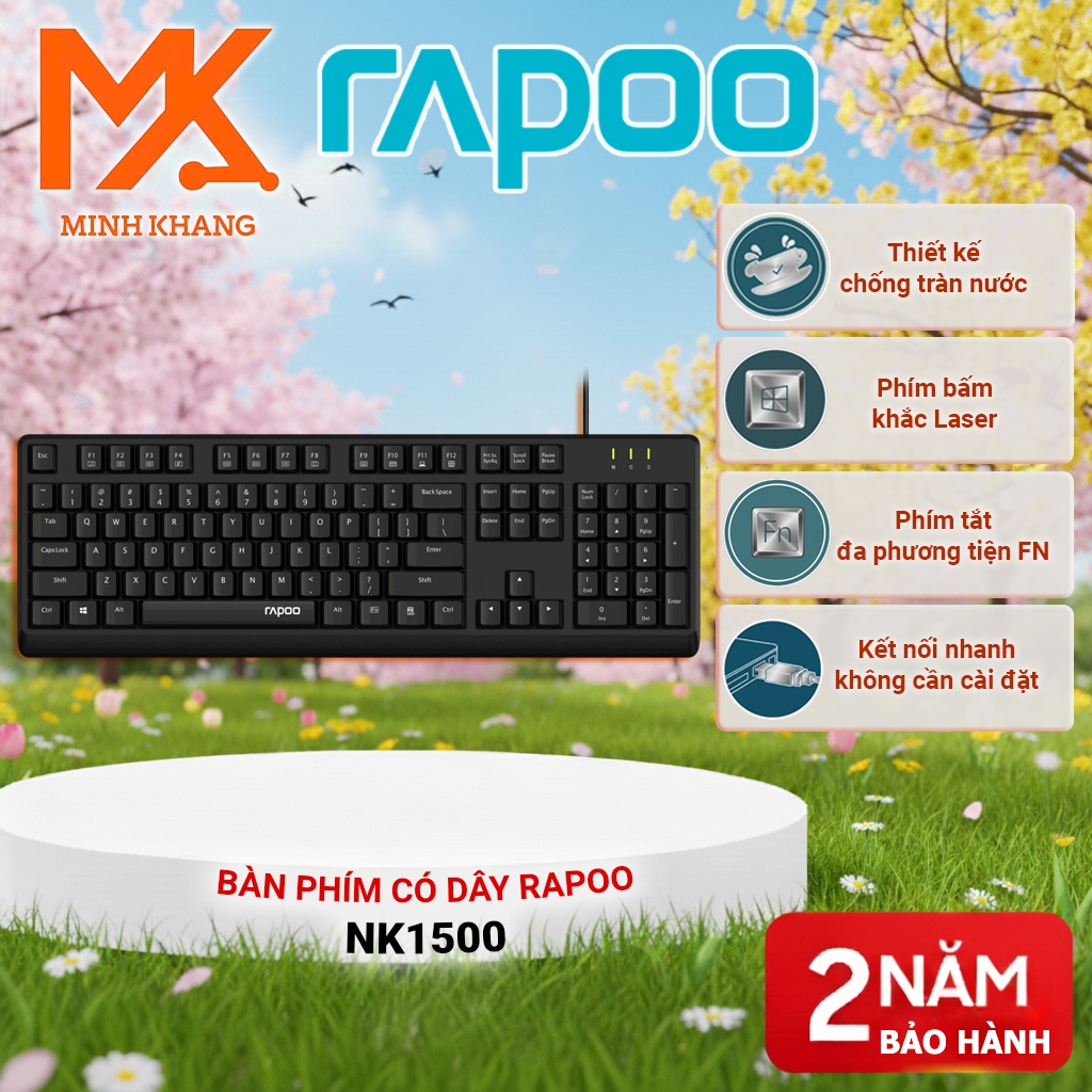[Chính Hãng]Bàn Phím Có Dây Rapoo NK1900, NK1500– Gõ Êm, Thiết Kế Chống Tràn, Kết Nối USB Cho Máy Tí