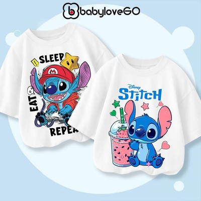 Áo thun cho bé form rộng tay lỡ Premium Cotton áo phông STITCH siêu hot hit cho bé BabyloveGO