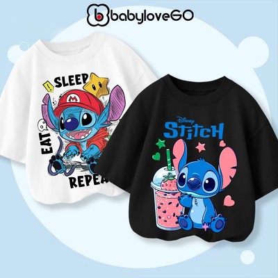 Áo thun cho bé form rộng tay lỡ BabyloveGO áo phông STITCH siêu hot hit cho bé 1-10 tuổi