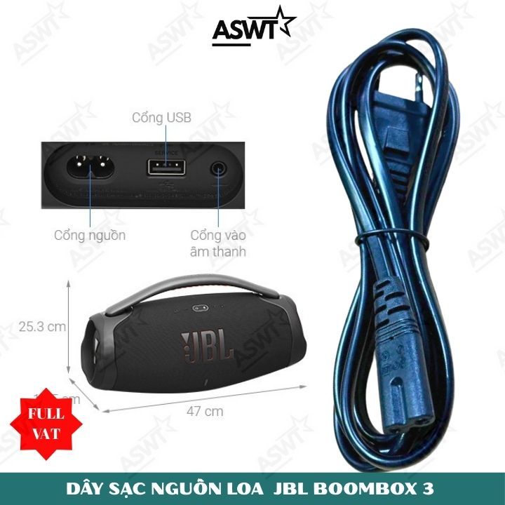Dây sạc nguồn cho loa JBL Boombox 3 , Cáp nguồn loa bluetooth JBL Boombox 3 dài 1.5m 3m - FULL VÁT