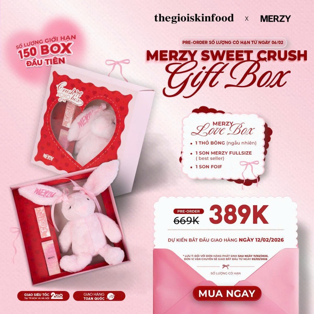 [Hộp quà tình yêu] Hộp quà trang điểm Merzy Crush Box - Combo Son /Box