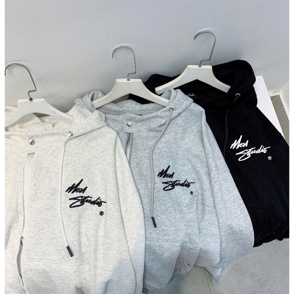 [ NỈ ÉP MÙA HÈ MÁT ] Áo Khoác Hoodie Zip Xuân Hè THÊU ĐẮP CAO CẤP MON STUDIO Vải Nỉ Ép, Form Boxy Unisex Nam Nữ. | BigBuy360 - bigbuy360.vn
