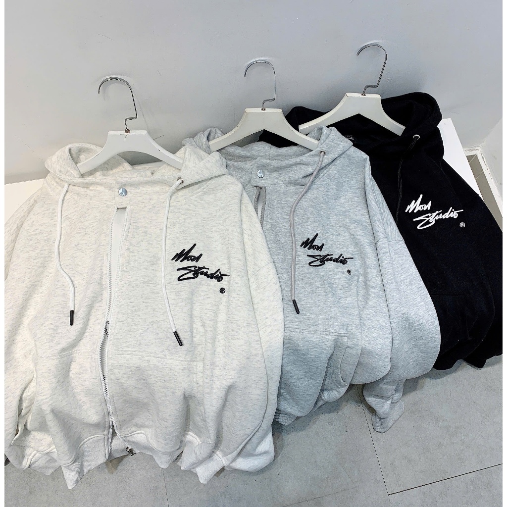[ NỈ ÉP MÙA HÈ MÁT ] Áo Khoác Hoodie Zip Xuân Hè THÊU ĐẮP CAO CẤP MON STUDIO Vải Nỉ Ép, Form Boxy Unisex Nam Nữ. | BigBuy360 - bigbuy360.vn