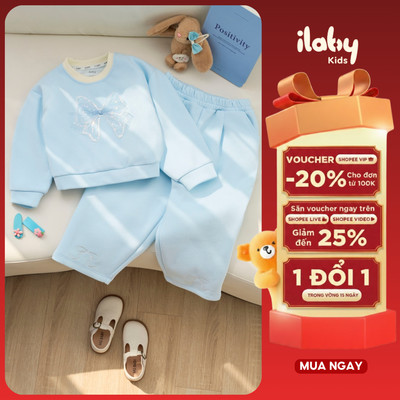 Set bộ thu đông bé gái ILABY áo sweater phối quần nỉ đính nơ voan kính lấp lánh sang chảnh [3510]