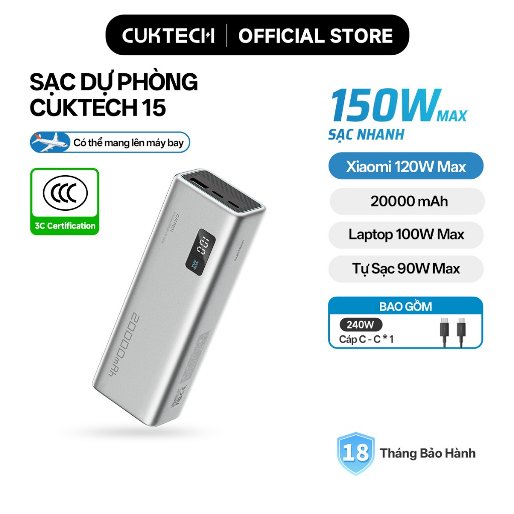 【Được chứng nhận CCC】CUKTECH Sạc Nhanh 150W 20000mAh – Hỗ Trợ Xiaomi 120W Laptop 100W Samsung 45W iP 16/15/14 | BigBuy360 - bigbuy360.vn