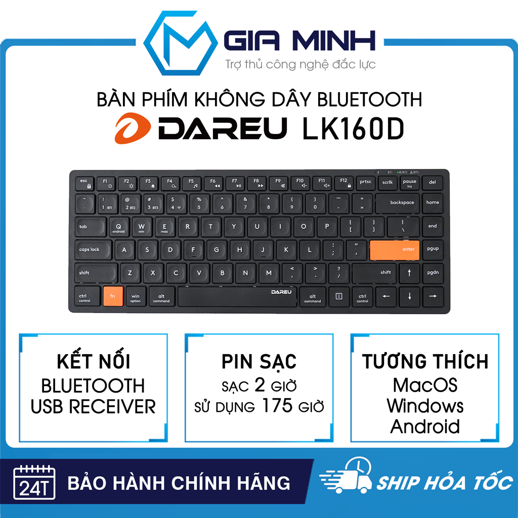 Bàn Phím Không Dây Bluetooth DareU LK160D - Dùng Được Cho Macbook - Full VAT -  Bào Hành 24 Tháng