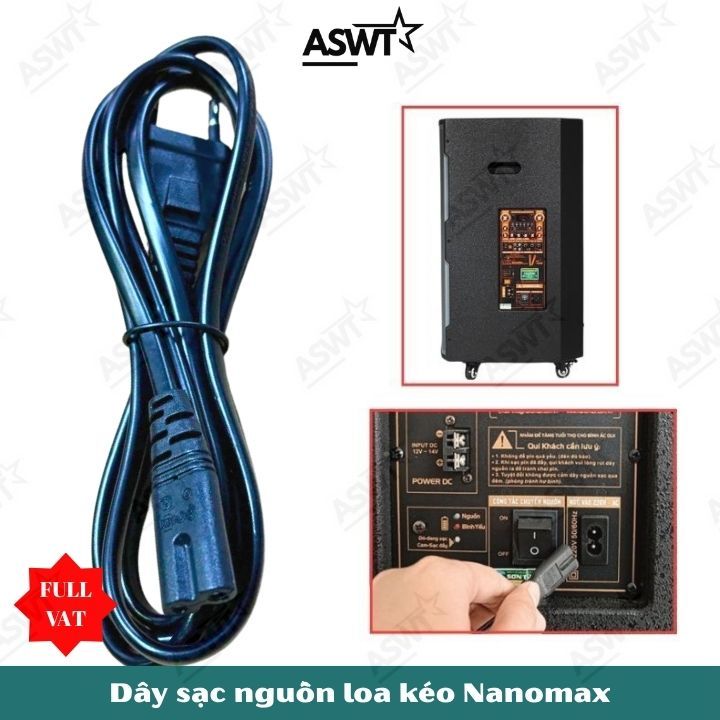 Dây sạc nguồn loa kéo Nanomax dài 1.5 mét 3 mét xịn chống cháy - CÓ VÁT, Dây nguồn AC 220V loa Nanom