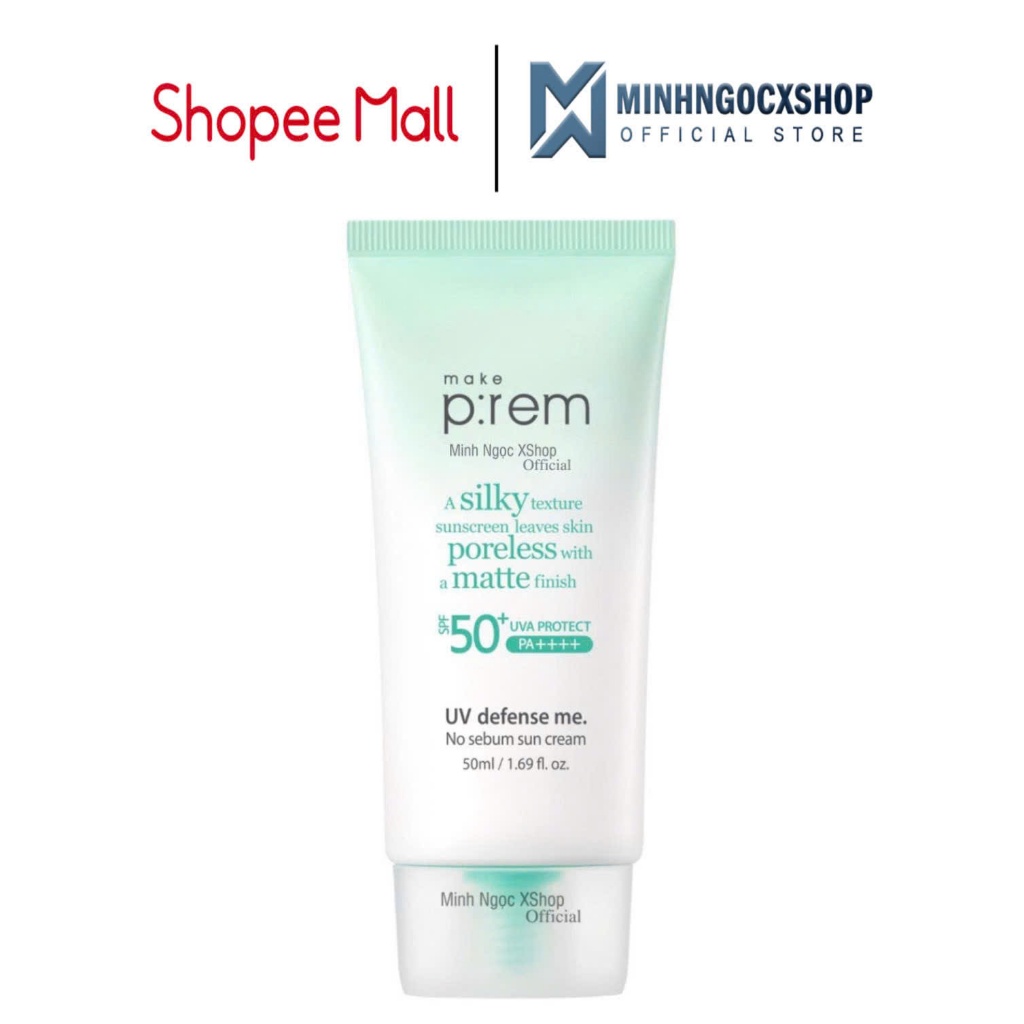 Kem Chống Nắng MAKE P:REM ( Prem ) UV Defense Me. No Sebum Sun Cream 50ML SPF50+ PA++++, Xanh Lá