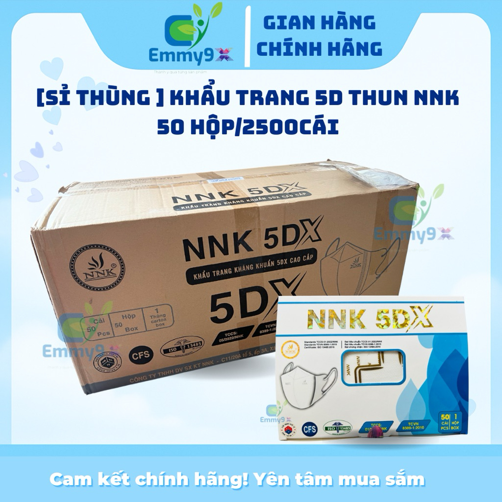 [Sỉ thùng 50hộp/2500cái ] KHẨU TRANG 5D Thun NNK-Emmy9x