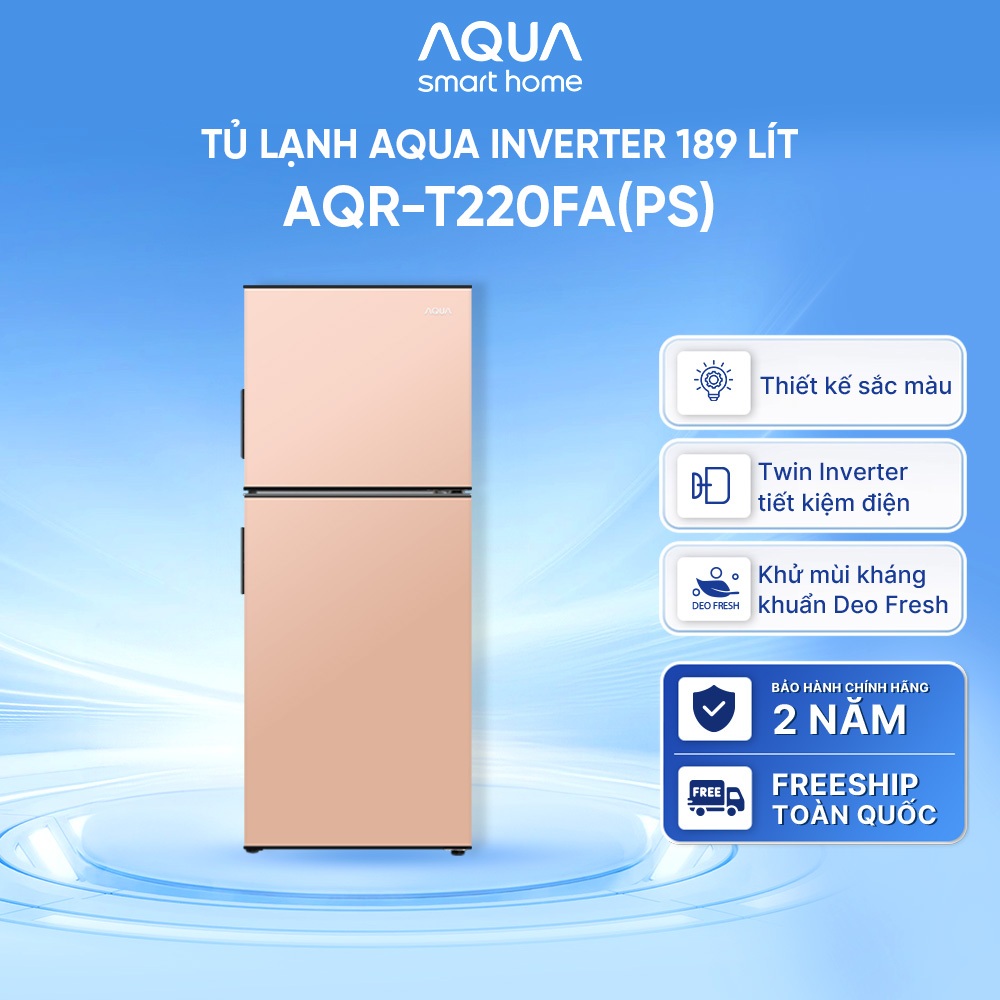 [Võ Hà Linh x AQUA] Tủ Lạnh Aqua Inverter 189 lít Màu Hồng AQR-T220FA(PS) - Bảo hành tận nhà - Freeship toàn quốc