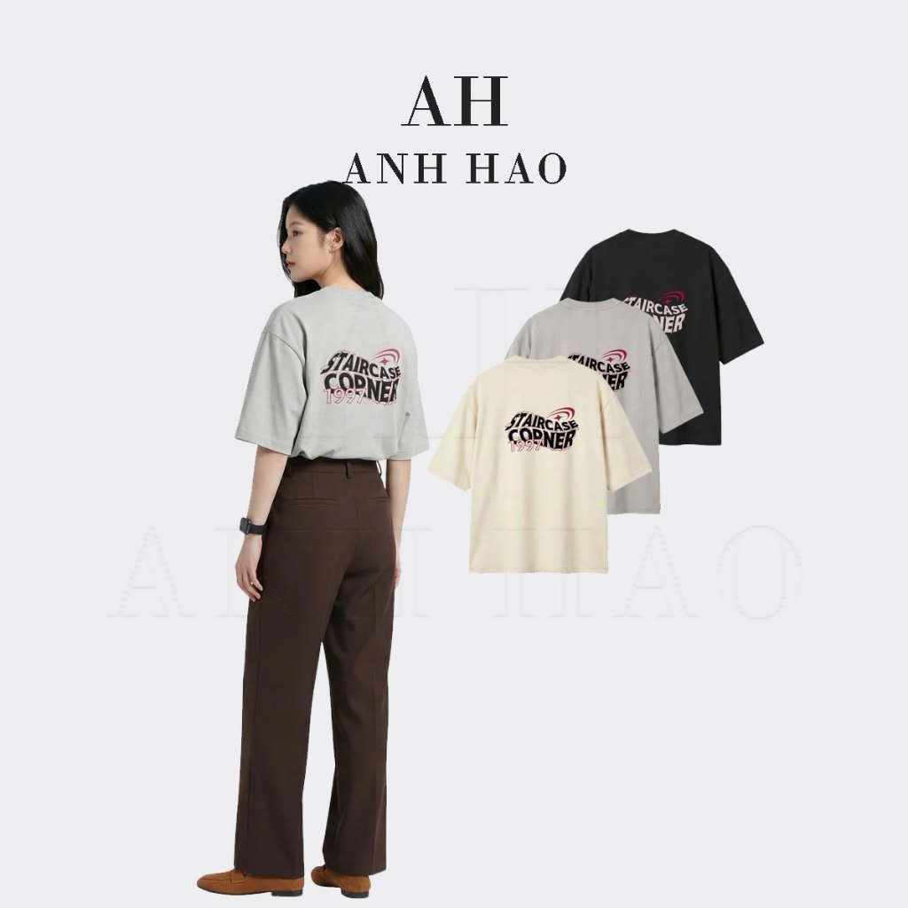 ÁO THUN Unisex nam nữ CỔ TRÒN Form Rộng Vải Cotton Thời Trang - Oversize CORNER | AH STUDIO