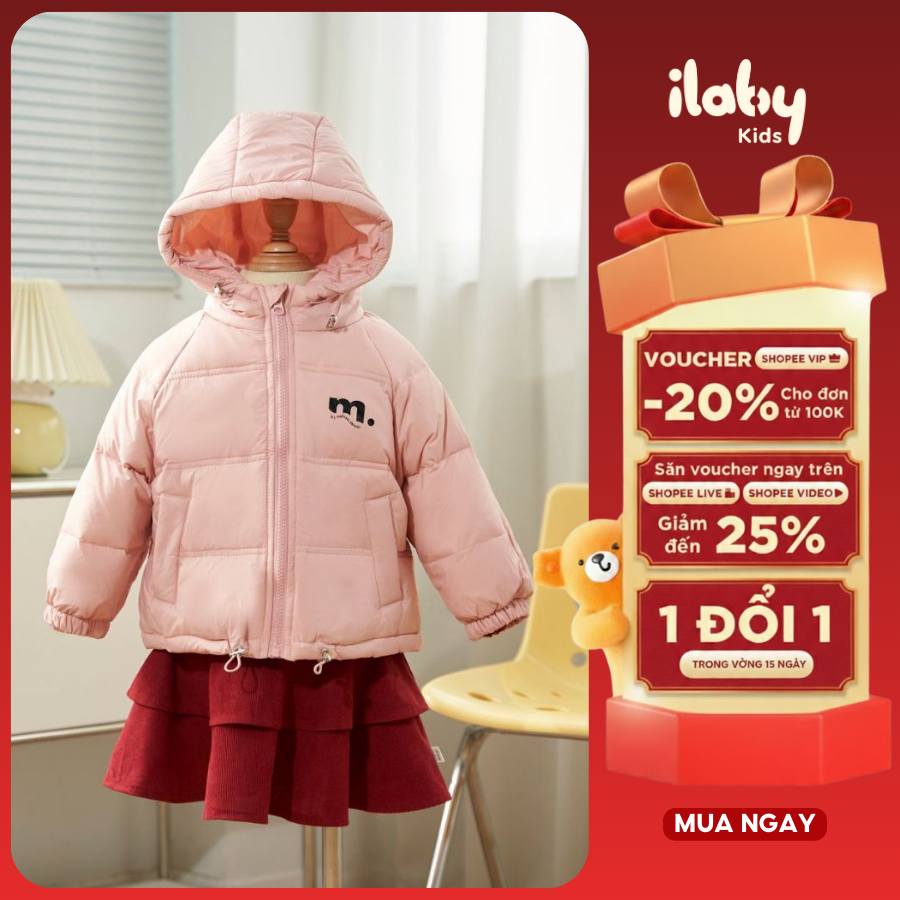 Áo phao bé gái ILABY áo khoác chần bông bé gái áo phao siêu nhẹ basic cho bé [3324]