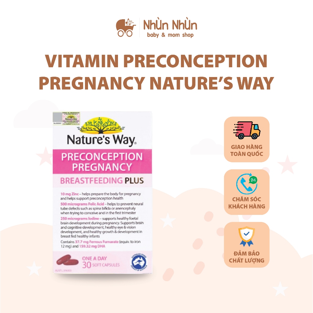 (Nhùn nhùn) Bổ Sung Vitamin Cho Bà Bầu Nature's Way PreConception Pregnancy Breastfeeding Plus 30 Viên