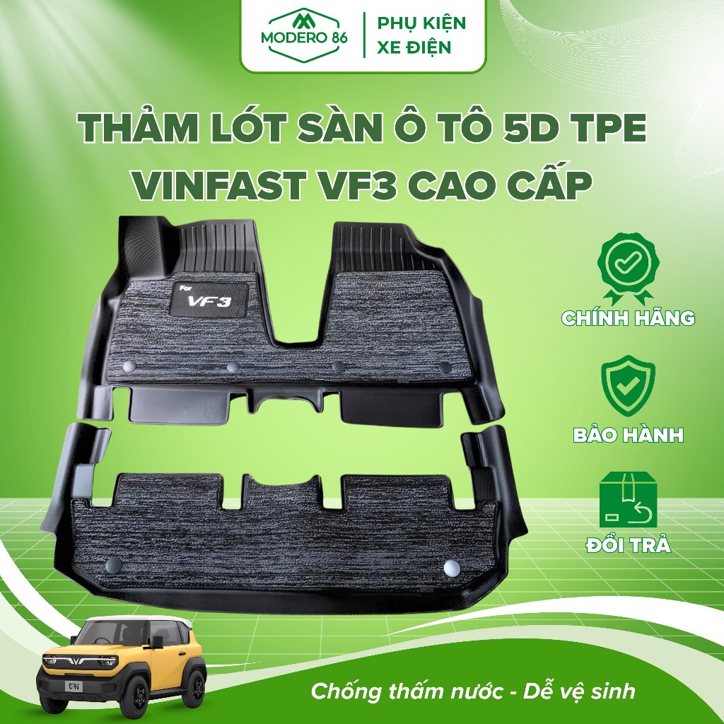 Thảm Lót Sàn Ô Tô 5D TPE Vinfast VF3 Cao Cấp - Có Rối Tràn Viền, Chống Thấm Nước, Dễ Vệ Sinh