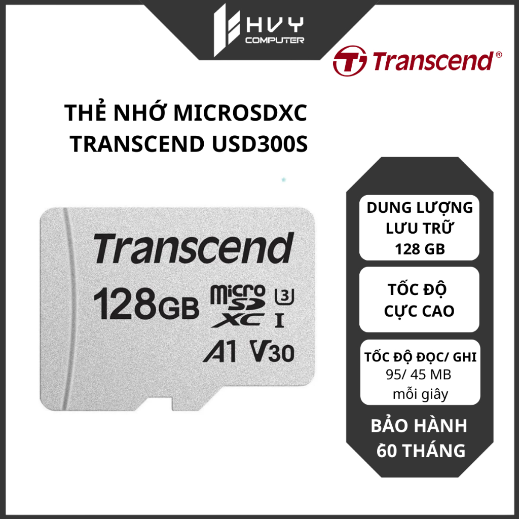 Thẻ nhớ microSDXC Transcend USD300S 128GB | Tốc độ cực cao - Bảo hành chính hãng 60 tháng