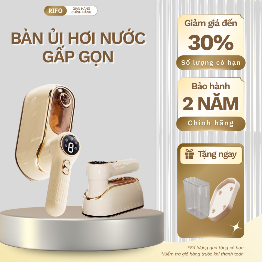 Bàn ủi hơi nước RIFO cầm tay 5 chế độ phun hơi mạnh, khử mùi, khử trùng, thiết kế gấp gọn
