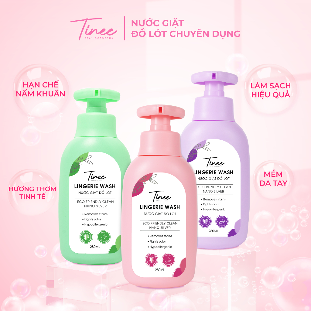 Nước Giặt Đồ Lót Chuyên Dụng Tinee 280ml - Bản Nano Bạc Hạn Chế Nấm Khuẩn, Dịu Nhẹ