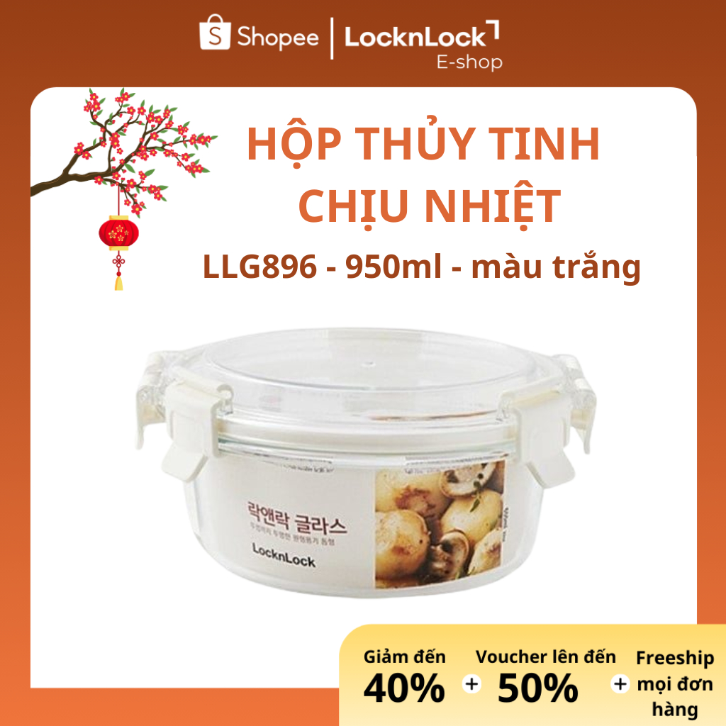 LOCKnLOCK LLG896 – Hộp Thủy Tinh 950ml Nắp Tritan – Màu Trắng – Hộp Đựng Thực Phẩm Thủy Tinh