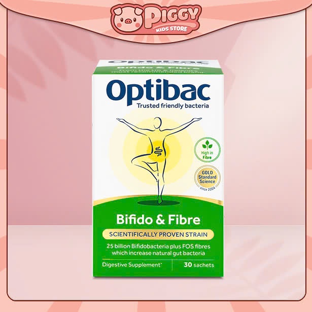 Men vi sinh Optibac Bifido Fibre hỗ trợ táo bón bổ sung chất xơ 30 gói Anh CHO BÉ 1 TUỔI+