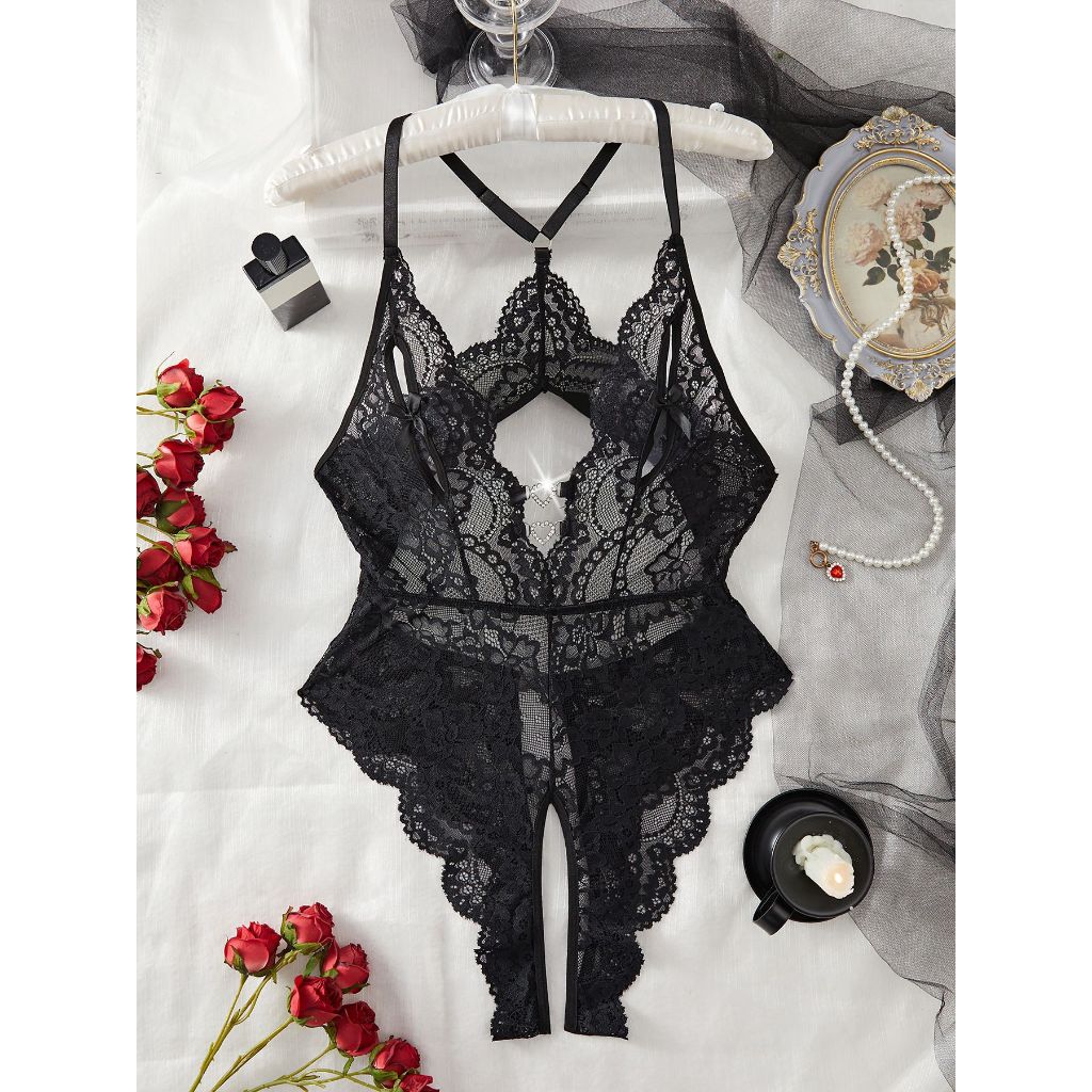 Bodysuit ren hoa xẻ ngực sexy gợi cảm đồ ngủ liền thân hở đũng quyến rũ đáng yêu BIKI HOUSE N940 | BigBuy360 - bigbuy360.vn