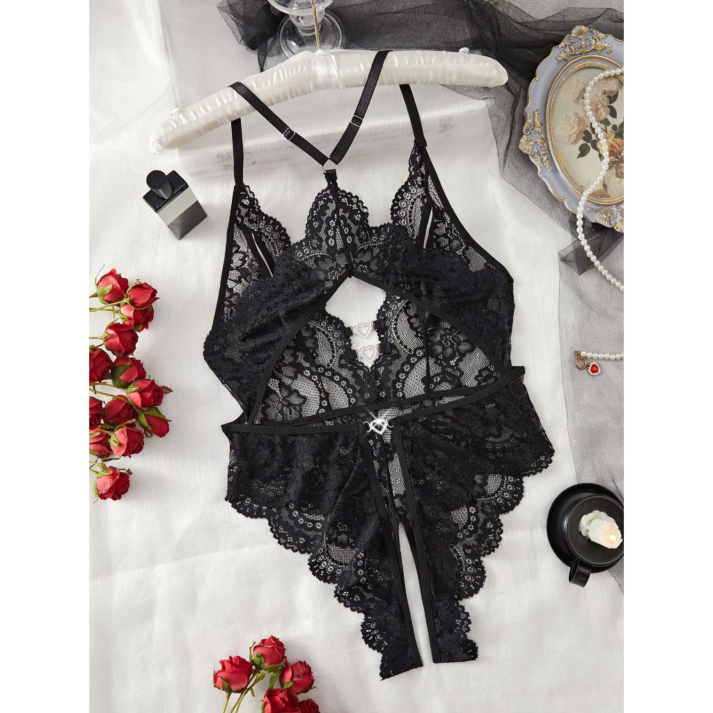 Bodysuit ren hoa xẻ ngực sexy gợi cảm đồ ngủ liền thân hở đũng quyến rũ đáng yêu BIKI HOUSE N940 | BigBuy360 - bigbuy360.vn