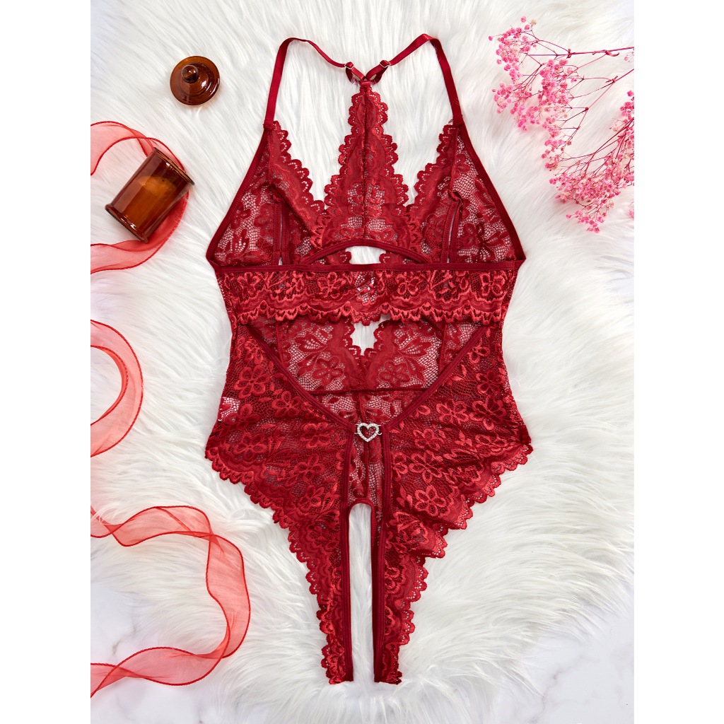 Bodysuit ren hoa xẻ ngực sexy gợi cảm đồ ngủ liền thân hở đũng quyến rũ đáng yêu BIKI HOUSE N940 | BigBuy360 - bigbuy360.vn
