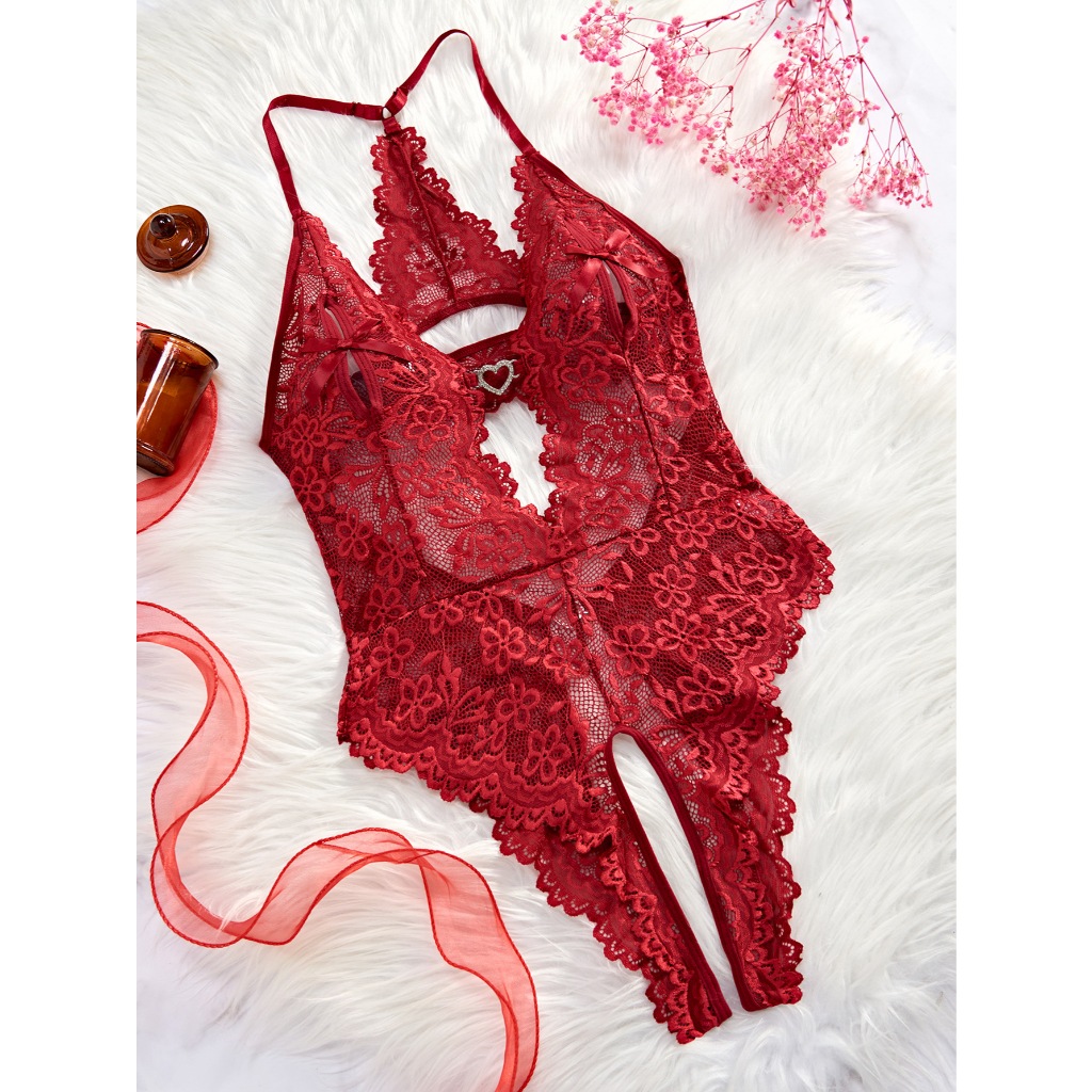 Bodysuit ren hoa xẻ ngực sexy gợi cảm đồ ngủ liền thân hở đũng quyến rũ đáng yêu BIKI HOUSE N940 | BigBuy360 - bigbuy360.vn