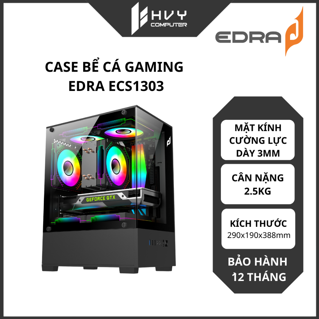 Vỏ CASE máy tính EDRA ECS1303 bể cá (Không Fan) - Hàng chính hãng